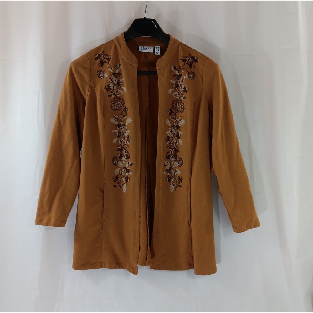 D & Co Shrug Women's Size Medium Brown Embroidered Pockets